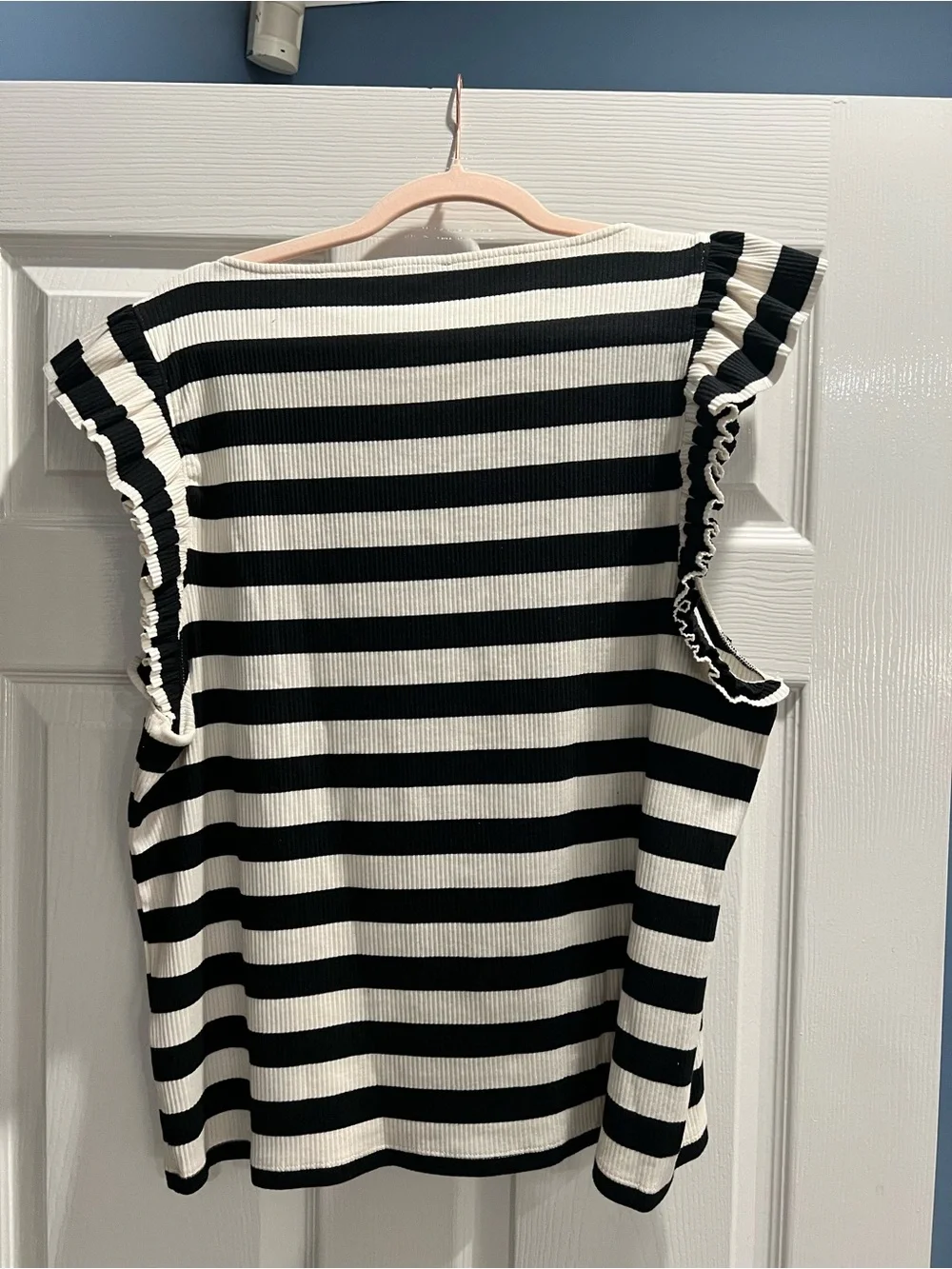 J. Crew Black & Cream Ruffle Cap Sleeve Top